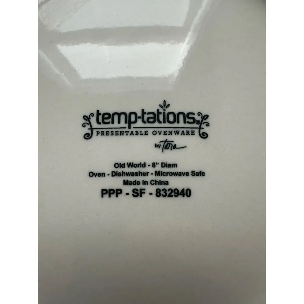 TEMPTATIONS Set of 4 OLD WORLD Red 8" SALAD / DESSERT PLATES Scalloped Edge - Picture 3 of 3